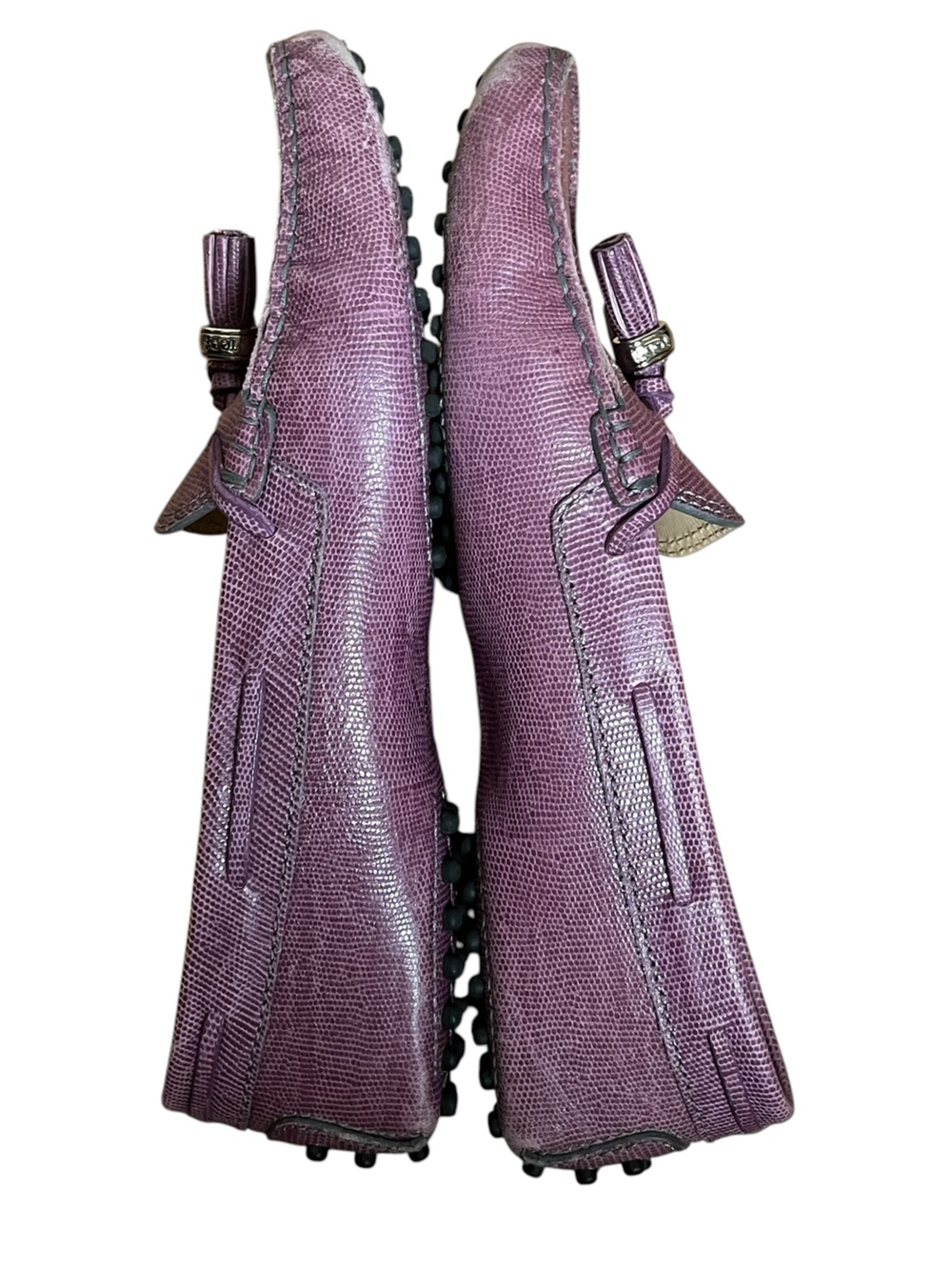 Tod's Gommino purple lizard-embossed leather tassel driving loafer moccasins 38 - Picture 10 of 16